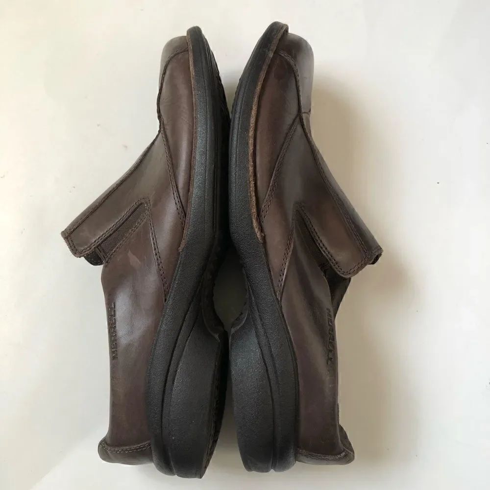 Merrell brown leather slip on clogs - Picture 6 of 8